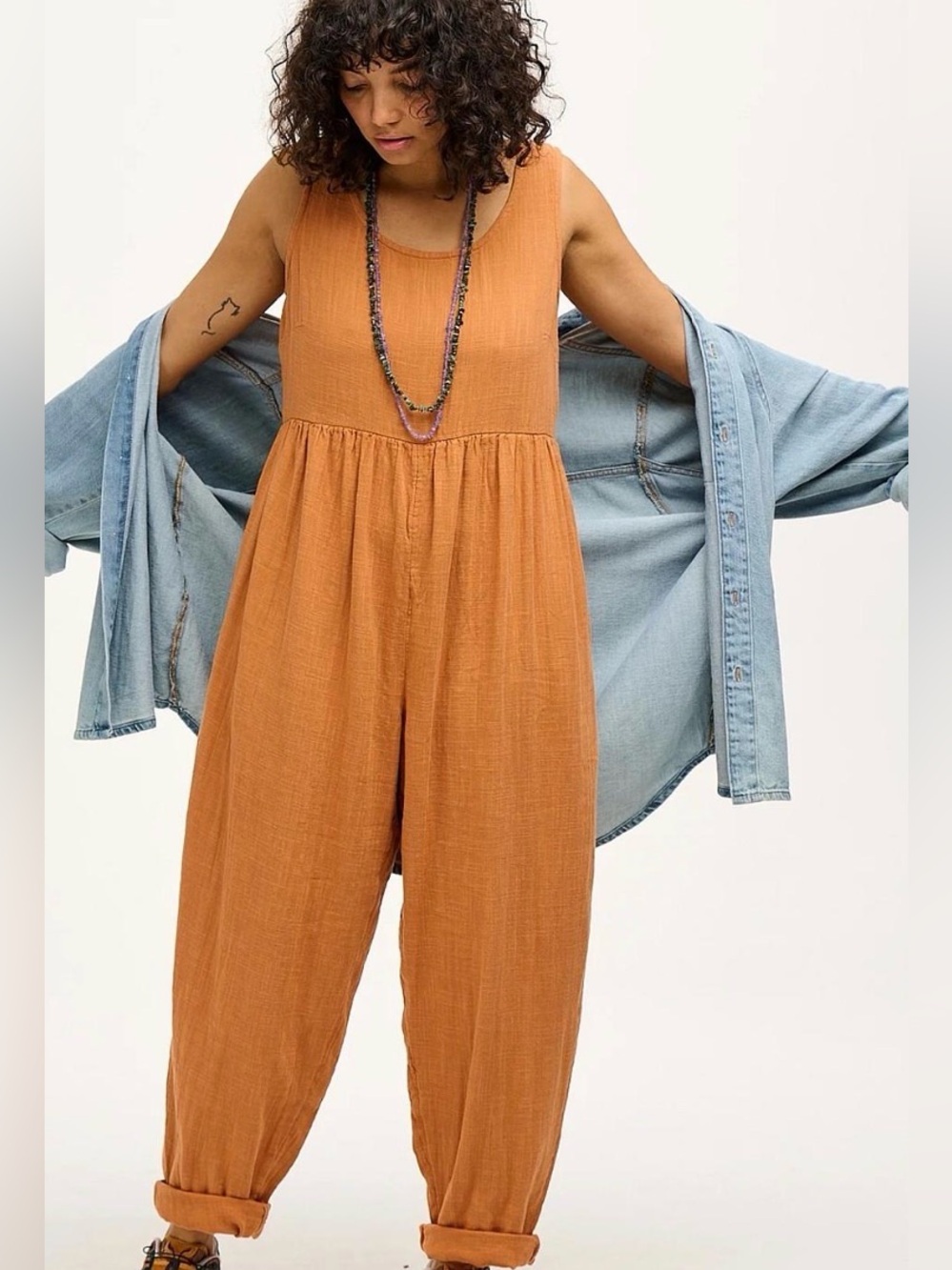 Lucy & Yak US 12 Bellamy Terracotta Gauze Wide Leg Jumpsuit Romper UK 16